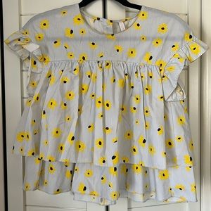 ZARA light blue and white pin stripe shirt with yellow flowers